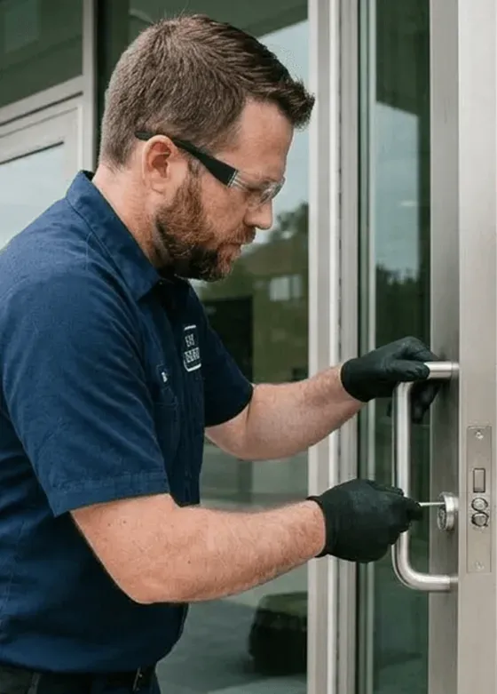 Deadbolt being installed on an exterior door